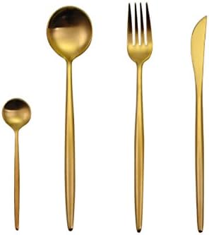 Lots 4pcs 304 Stainless Steel Tableware Dinner Spoon Fork Knife Flatware Serving Sets Spoons Forks Knives，Full Gold-4