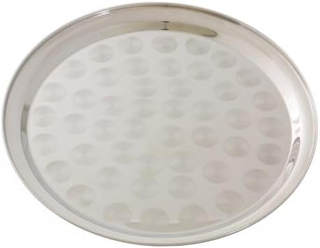 12” Stainless Steel Round Serving Tray with Swirl Pattern – Polished Display Tray with Narrow Rim for Catering, Events & Restaurants
