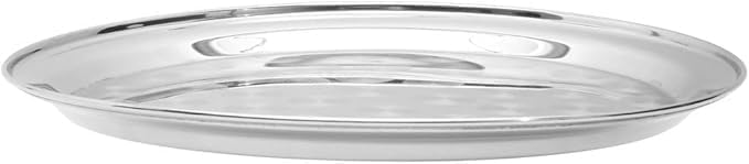 12” Stainless Steel Round Serving Tray with Swirl Pattern – Polished Display Tray with Narrow Rim for Catering, Events & Restaurants