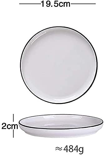 Dinnerware Set Kitchen and Dining, European Nordic Household Ceramic Tableware Simple Black Black Cutlery Plate White L 8 Inch,