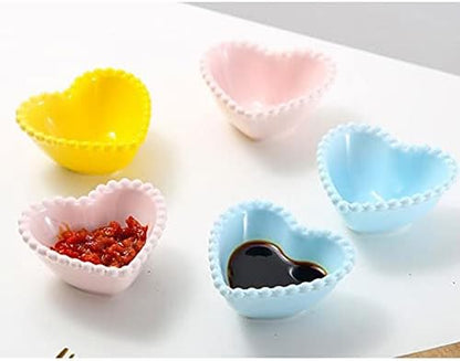 Appetizer Bowls Ceramic Heart Shape Sauce Dish Sushi Kitchen Dipping Bowl Appetizer Plates Porcelain Serving Dish Seasoning Dishes Set of 4 (3.15inch) Salad Bowls