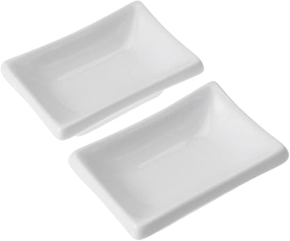 2pcs White Ceramic Appetizer Serving Tray Snack Dishes for Sauce Dishes Snack Plate Condiment Plate Food Display Tray
