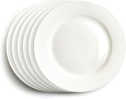 IQCWOOD Porcelain Flat Dinner Plates, 6-Piece White Dinner Plate Set, 8 inches Dessert Salad Plate, Serving Dish Set - Oven, and Dishwasher Safe, Scratch Resistant, Modern Dinnerware Party Plates