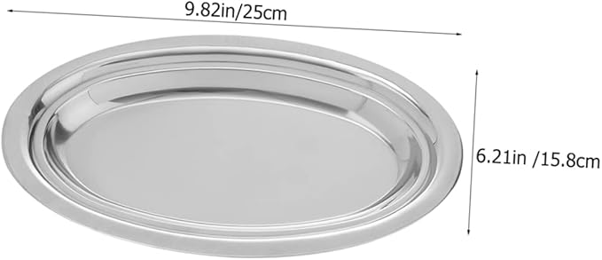 ERINGOGO 2pcs Stainless Steel Oval Pan Serving Trays Serving Platter Dinnerware Platters Steel Platter Dishes Large Party Household Snack Dinner Plates Oval Fries Plate Silver