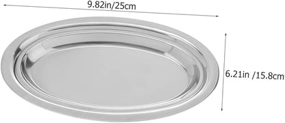 ERINGOGO 2pcs Stainless Steel Oval Pan Serving Trays Serving Platter Dinnerware Platters Steel Platter Dishes Large Party Household Snack Dinner Plates Oval Fries Plate Silver