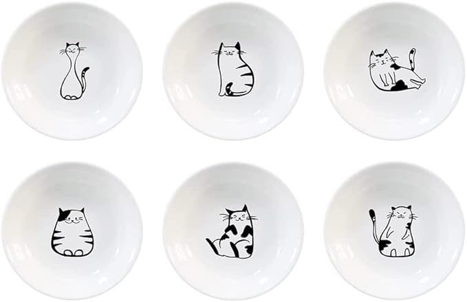 Ceramic Cat Appetizer Plates, Dessert Plates, Seasoning Plates - Set of 6