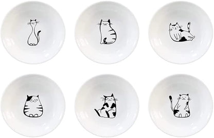 Ceramic Cat Appetizer Plates, Dessert Plates, Seasoning Plates - Set of 6