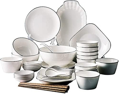 50 Piece White Dinnerware Set Ceramic Plates and Bowls Sets High Temperature Firing Microwave Oven Disinfection Cabinet Dishwasher Safe