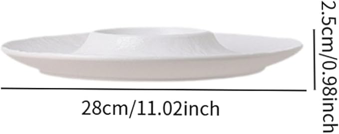 Fenteer Ceramic Divided Snack Plate Dumpling Plate Reusable with Sauce Compartment Serving Platter for Sushi Appetizer Fried Chicken, White