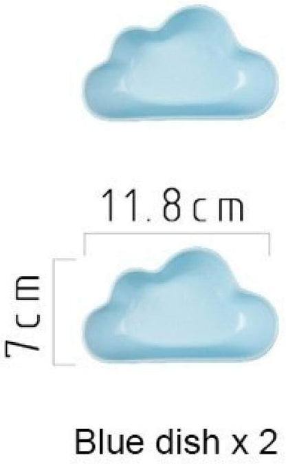 Porcelain plate2 PCS 4 PCS Ceramic Color Clouds Plate Porcelain Rain Tray Matt Smooth Plates Cute-blue cloud2