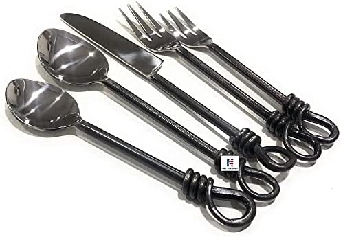 Nautical-Mart Twist and Shout Flatware Set Medieval Times Handcrafted Black Steel Handles with Polished Stainless Steel Heads