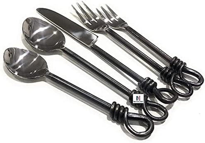 Nautical-Mart Twist and Shout Flatware Set Medieval Times Handcrafted Black Steel Handles with Polished Stainless Steel Heads