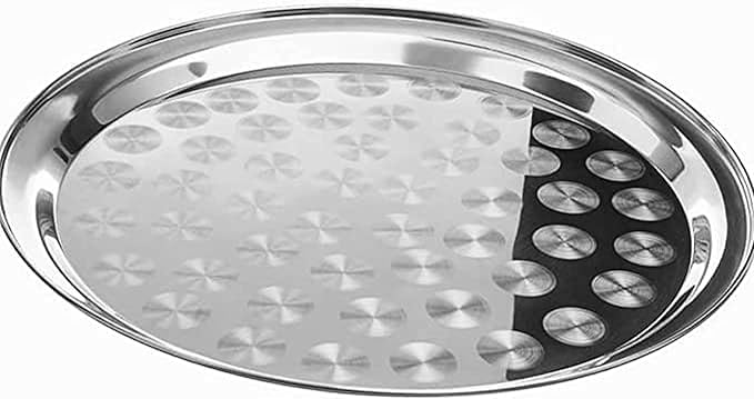 10" Stainless Steel Round Tray with Swirl Pattern Serving Display Tray with Narrow Rim