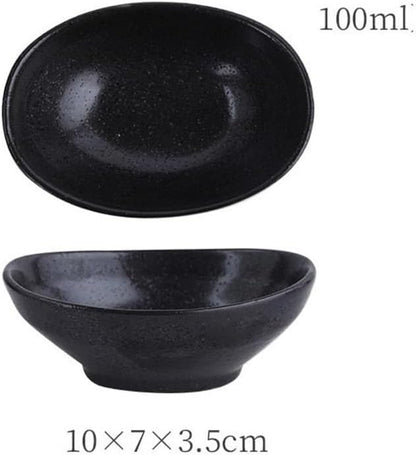Appetizer Plates Ceramic Dipping Bowls, Porcelain Dipping Sauce Dishes Dip Pinch Bowl, Soy Sauce Dishes for Condiment(Black)