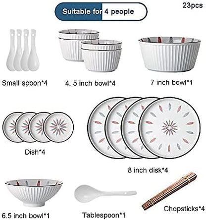 38 Pcs Dinnerware Sets, Chinese Style Porcelain Tableware Set with Plates and Bowls, White Ceramic Dinner Set for Home Kitchen and Dinning, Microwave and Dishwasher Safe,White-23pcs