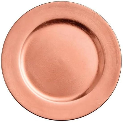 13 Inch Round Rose Gold Smooth Rim Plastic Charger Plates, 12 Pack