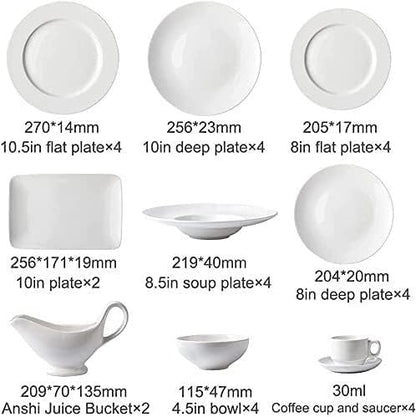 Dinnerware Set Luxury Family Dinner Service Set, 32pcs Pure White Ceramics Dinner Sets, Complete Porcelain Combi-Set, Fine Plates Bowls and Cups, Microwave and Dishwasher