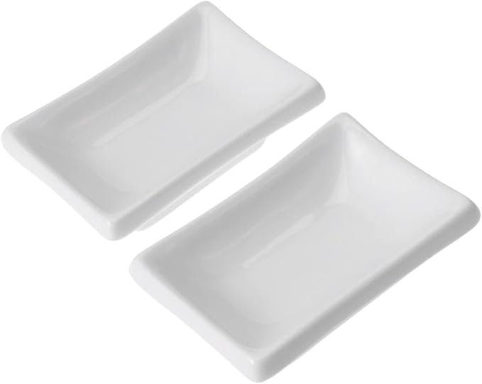 KICHOUSE 2 Pcs Pure White Ceramic Soy Sauce Tray Versatile Snack Serving Dish for Dipping Spices and Condiments Japanese Style Appetizer Plate for Everyday Use
