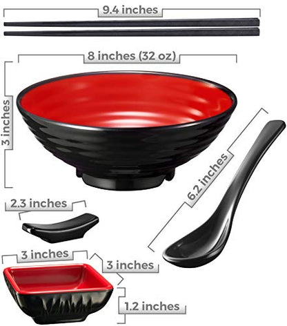 4 Noodle Bowls Set (4 Bowl Set / Red & Black)