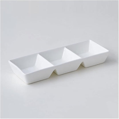 Sauce Dish White Ceramic Soy Sauce Dish 3 Compartment Appetizer Plate Tray Divided Dipping Sauce Dishes for Sushi Ketchup Appetizer Serving (White 9.65x3.54x1.38in)