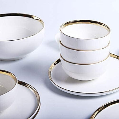 Table Service Crockery SetPorcelain Kitchen Dinnerware Set Ceramic Tableware White Porcelain Dinner Plate Set Kitchen Plate Ceramic Tableware Food Dishes Rice Salad Noodles Bowl Mug Cutlery Set (18 P