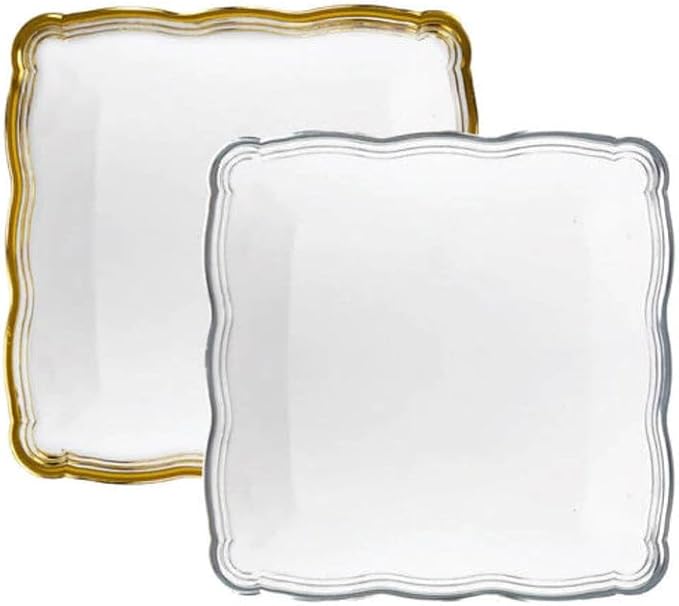 s Aristocrat Collections:12 X 12 inches Square Serving Trays White & Silver Border: BPA Free for All Occasions: 24CT