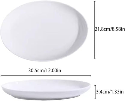 SONGCHAO Party Supplies Fish Plate Household Steamed Fish Plate Ceramic Pure Cabbage Plate Light Luxury Plate Creative Oven Double Line Plate Dinner Plate Party Plates (Size : Medium)