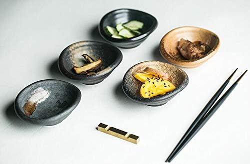 Colias Wing 3.5 Inch Retro Style Black&White Stylish Design Multipurpose Porcelain Side Dish Bowl Seasoning Dishes Soy Dipping Sauce Dishes-Set of 5