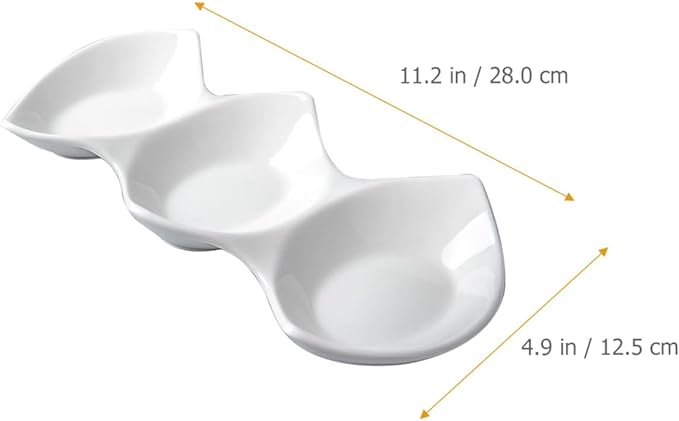 DECHOUS Three-compartment Ceramic Dipping Bowls for Condiments and Appetizers Versatile Seasoning Plates for Sauces Snacks and Salads for Parties and Restaurants
