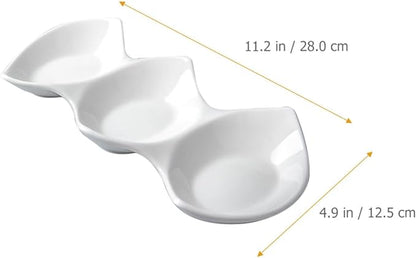 DECHOUS Three-compartment Ceramic Dipping Bowls for Condiments and Appetizers Versatile Seasoning Plates for Sauces Snacks and Salads for Parties and Restaurants