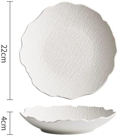 Kitchen Plates 9-inch Black And White Ceramic Household Japanese Soup Bowl Dinner Plate, Appetizer Dessert Serving Tableware Suitable For Kitchen Hotel Restaurant Restaurant Plates(A,9 in)
