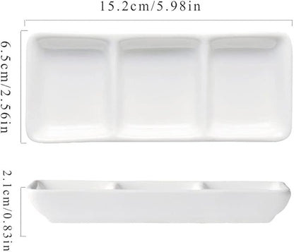 Condiment Tray Sauce Dish White Ceramic 3 Compartment Divided Soy Sauce Dishes Dipping Plates for Spice Dish Soy Sauce Vinegar Sushi Ketchup or Appetizer(2 Pack) Dip Sets