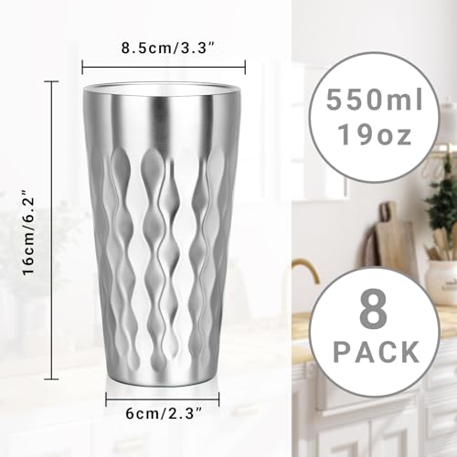 Stainless Steel Drinking Glasses (fire diamond-patterned / 19oz,8pcs)