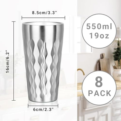 Stainless Steel Drinking Glasses (fire diamond-patterned / 19oz,8pcs)