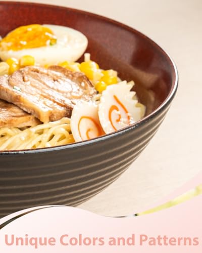 Large Japanese Ramen Bowl Set of 4 (Red-4 Bowl Set)