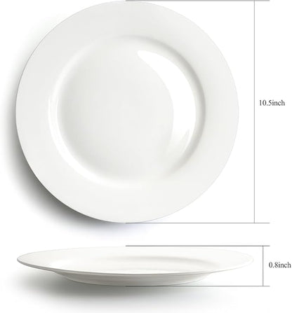 IQCWOOD Ceramic White Dinner Plates Set of 6, 10.5 Inch Round Plates for Pizza Salad Pasta Appetizer Steak Porcelain Serving Dishes Restaurant Dishes, Salad Plates, Scratch Resistant