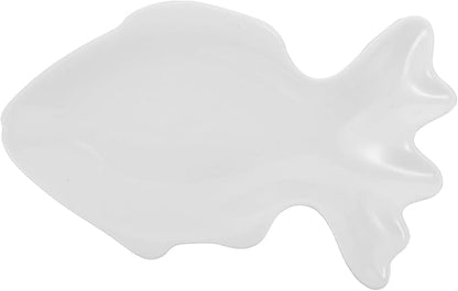 OUNONA Fish Shaped Ceramic Sushi Plate Small Appetizer Serving Bowl White for Dipping Snacks