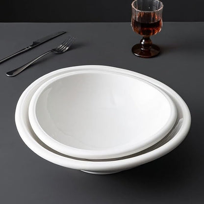 Dinner Plates 11-inch White Ceramic Large Bowl Club Restaurant Tableware Kitchen Soup Service Appetizer Plate Kitchen Salad Bowl(11 in)