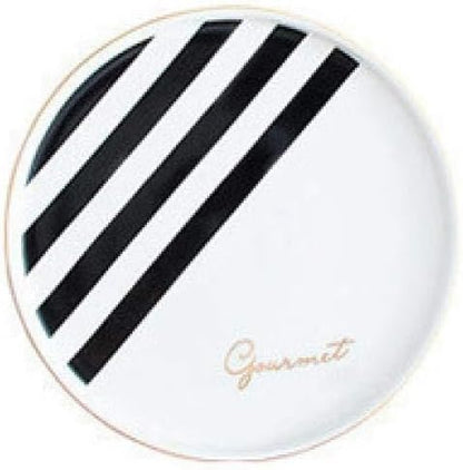 Blue Black Ceramic Standing Plate Salad Plate Simple Ceramic Plate 8 Inch-Black stripes-plate