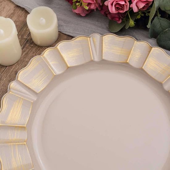 Efavormart Set of 6-13" Round - Taupe Plastic Charger Plates With Waved Scalloped Rim for Wedding, Outdoor Receptions, Banquets, Holiday Dinner plates Chargers