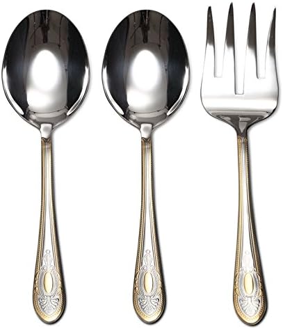 75-Piece Gold Flatware Set Dining Service for 12 - Premium 18/10 Stainless Steel - 24K Gold Plated Trim - Silverware Serving Set Lightweight - Wood Flatware Box - Dishwasher Safe (Medalion)