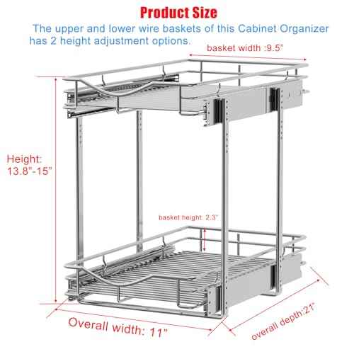2 Tier Pull Out Cabinet Organizer (Chrome / 11" W X 21" D)