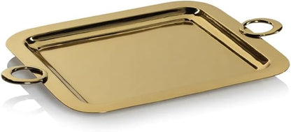 Zodax Stainless Steel and Brass Bar or Serving Trays in Polished Gold and Silver | Bacardi Polished Gold - Large