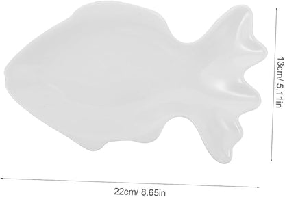 LIFKOME Carp Plate Ceramic Fish Shape White Sushi Bowl for Appetizer Decorative