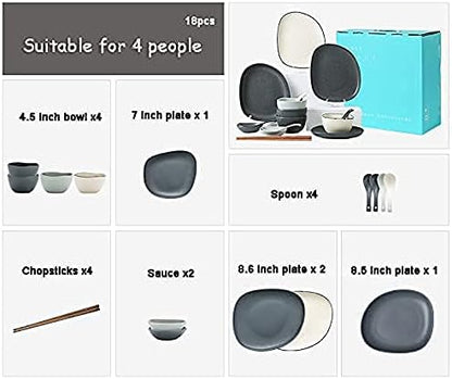 Dinnerware Sets,Nordic Style Irregular Porcelain Tableware Set with Plates Bowls and Dish,Ceramic Dinner Set for Home Kitchen and Dinning,Microwave Dishwasher Safe(White 18pcs)