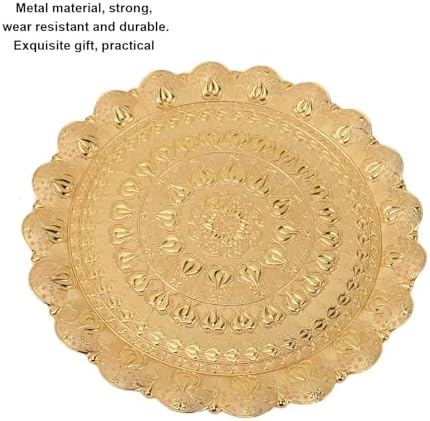 Jeanoko 1PCS Gold Serving Trays, 13.8" Dia Round Metal Serving Tray, Turkish Tea Coffee Serving Tray, Coffee Plate for Bar Outdoor Dessert