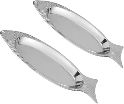 Amosfun 2pcs Magnetic Stainless Steel Fish Plates Steaming Feature Silver Serving Tray for Fish Cooking for Home Kitchen and Restaurant Use