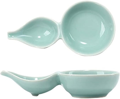 Sauce Dish Gourd shaped Multipurpose Ceramic Sauce Dish Seasoning Dishes Sushi Dipping Bowl Appetizer Plates Serving Dish Saucers Bowl (2 Compartment) Dipping Bowls