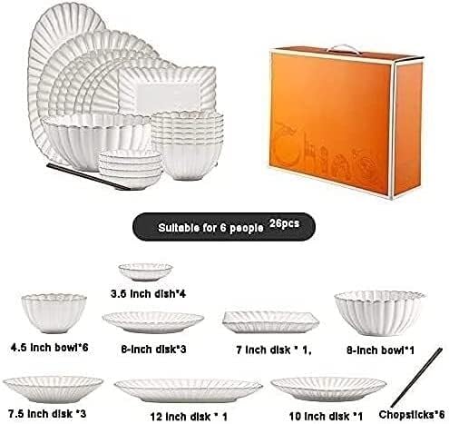 Dinnerware Set Luxury Family Dinner Service Set, 26 Pcs Dinnerware Sets, Porcelain Tableware Set with Plates and Bowls, White Ceramic Dinner Set for Home Kitchen and Dinn