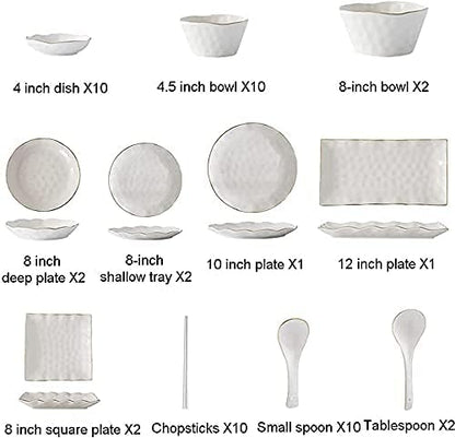 Dinnerware Sets Dish Set,52 Pcss,Nordic Style Tableware Set with Plates Dish and Bowls,Green White Ceramic Dinner Set with Gold